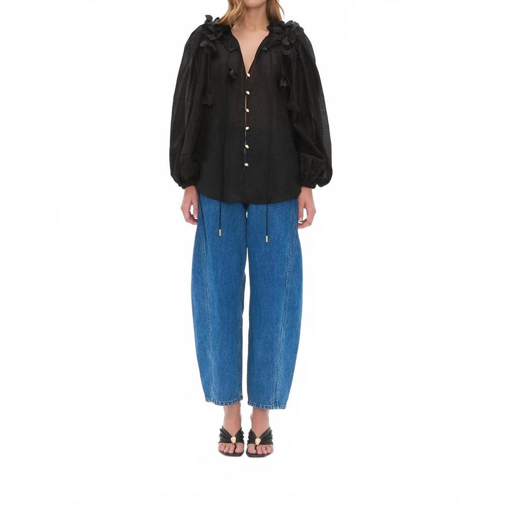NEW AJE. camille flower blouse in black
